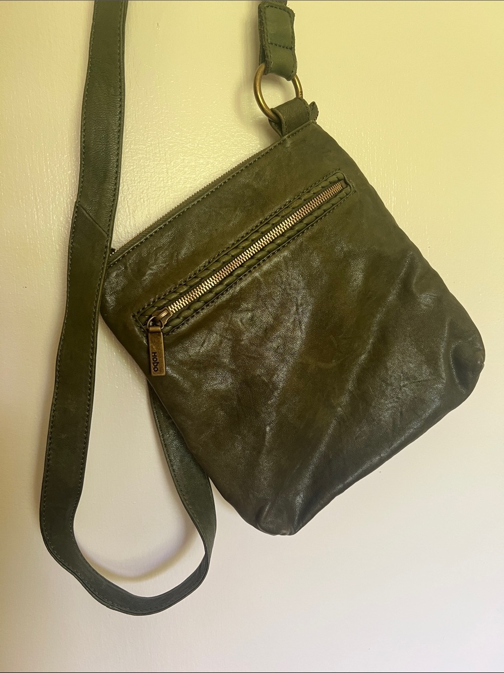 HOBO Olive Green Crossbody Bag with Tassels